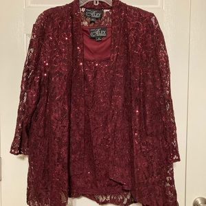 Alex Evenings Two Piece Top Set Plus Size Maroon